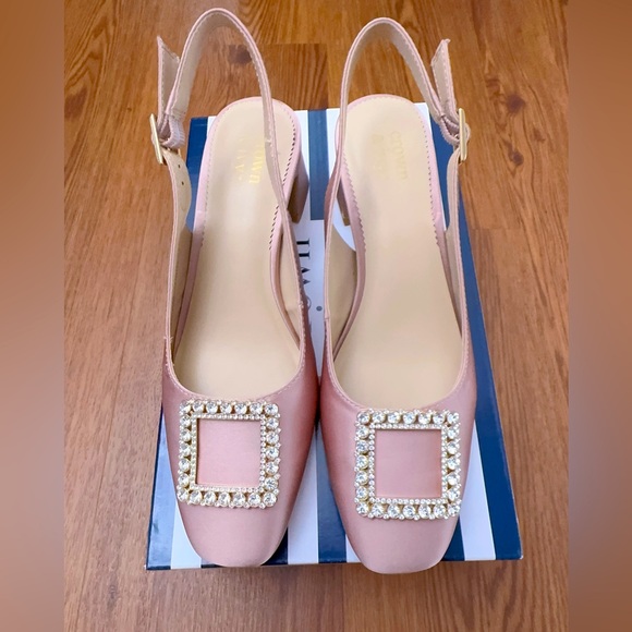 NEW crown & ivy pink satin diamond details Slingback Heels 6.5 - Picture 1 of 8